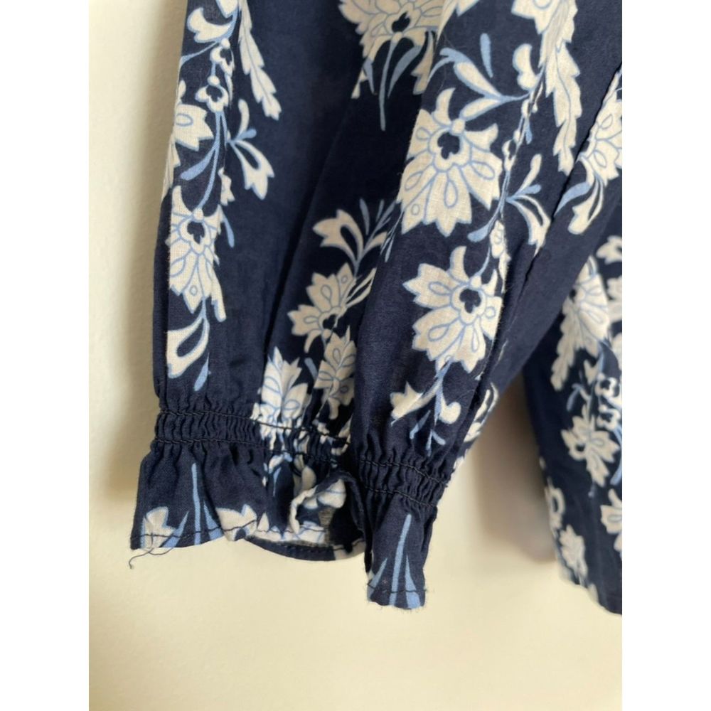 J. Crew Factory Navy Floral Long Sleeves Blouse Preppy top Size XS- Small A4 - Picture 6 of 11